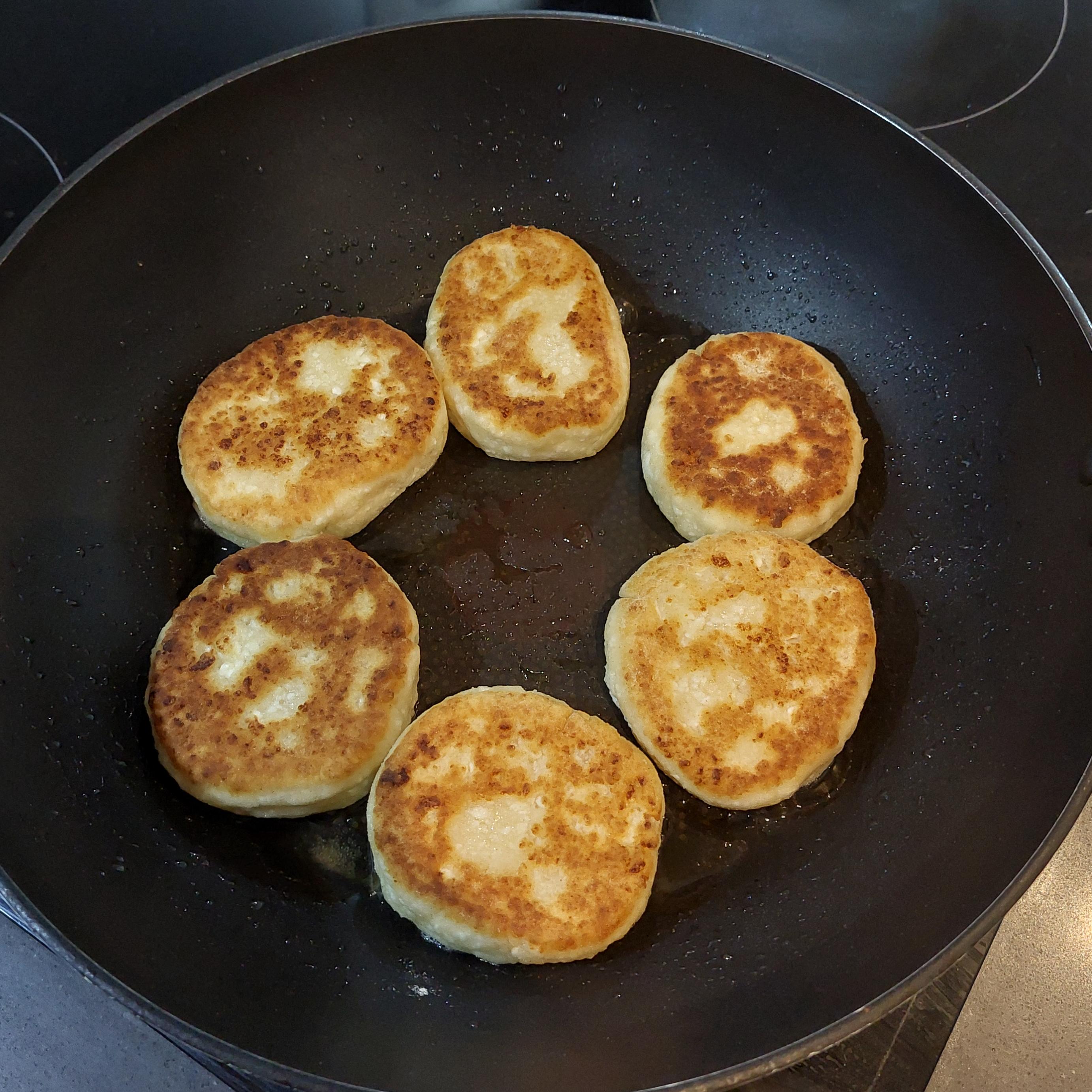 Pan fry with a bit of oil until golden brown on each side.
